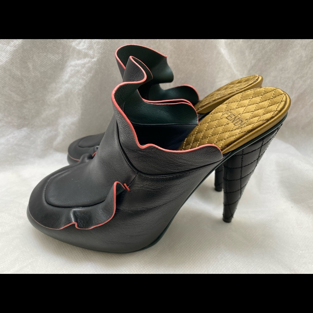 Fendi Leather Ruffle-Accented Mules - Picture 9 of 13